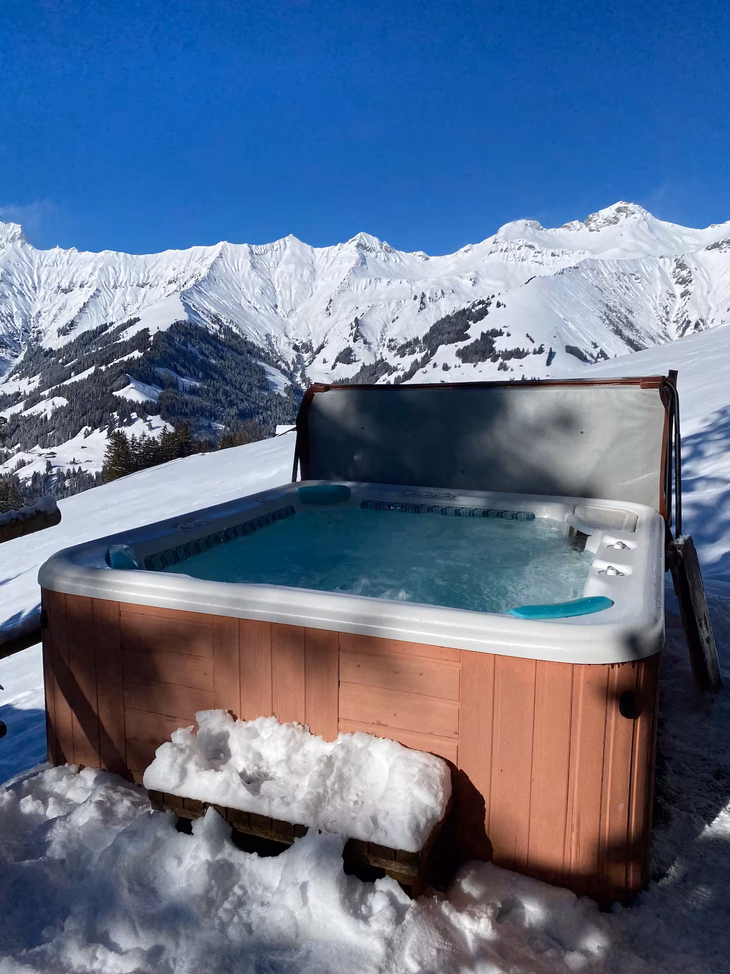 Aussenwhirlpool mit Panoramablick beim Höchst Chalet